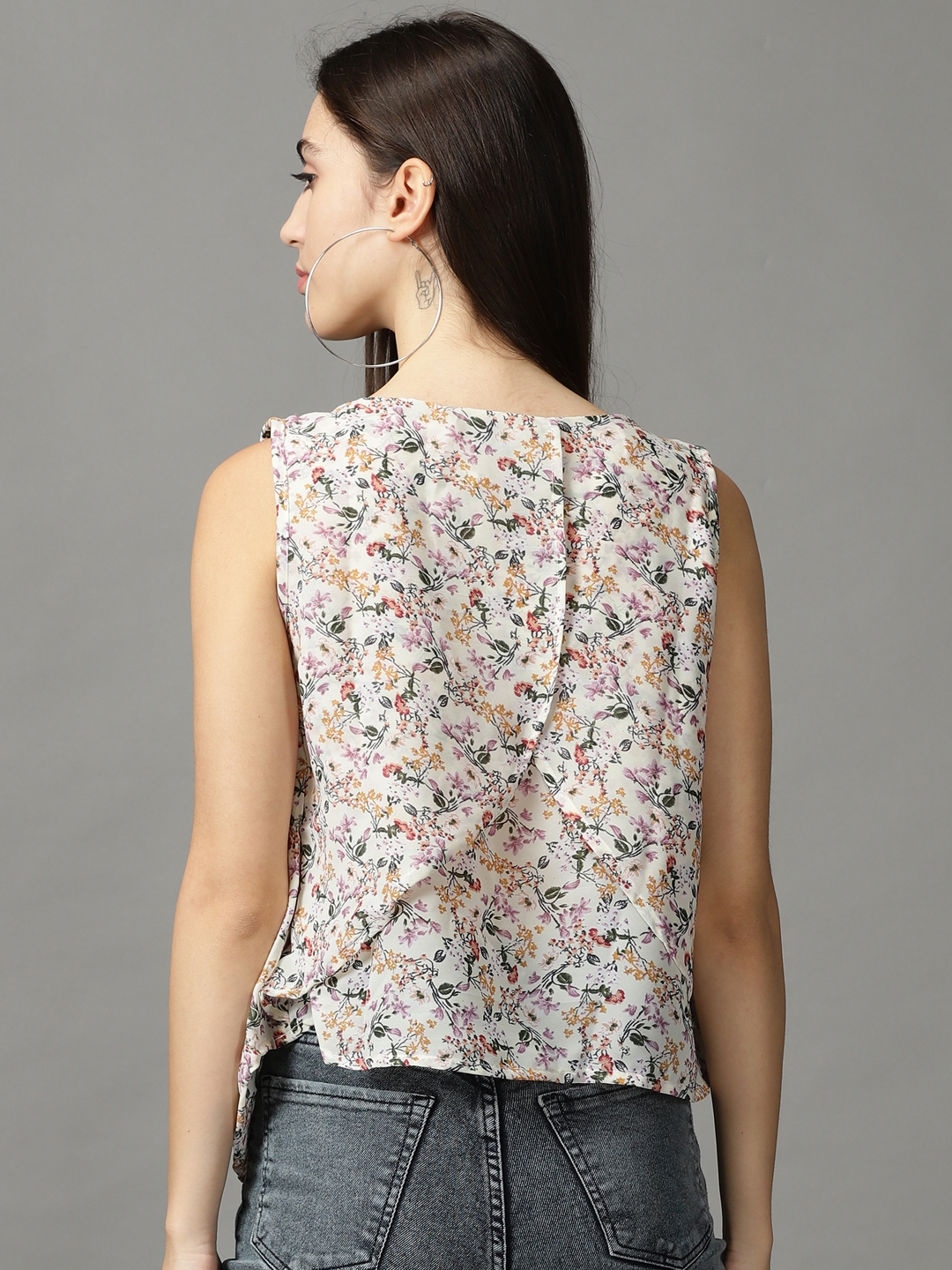 Women's Beige Polyester Printed Tops