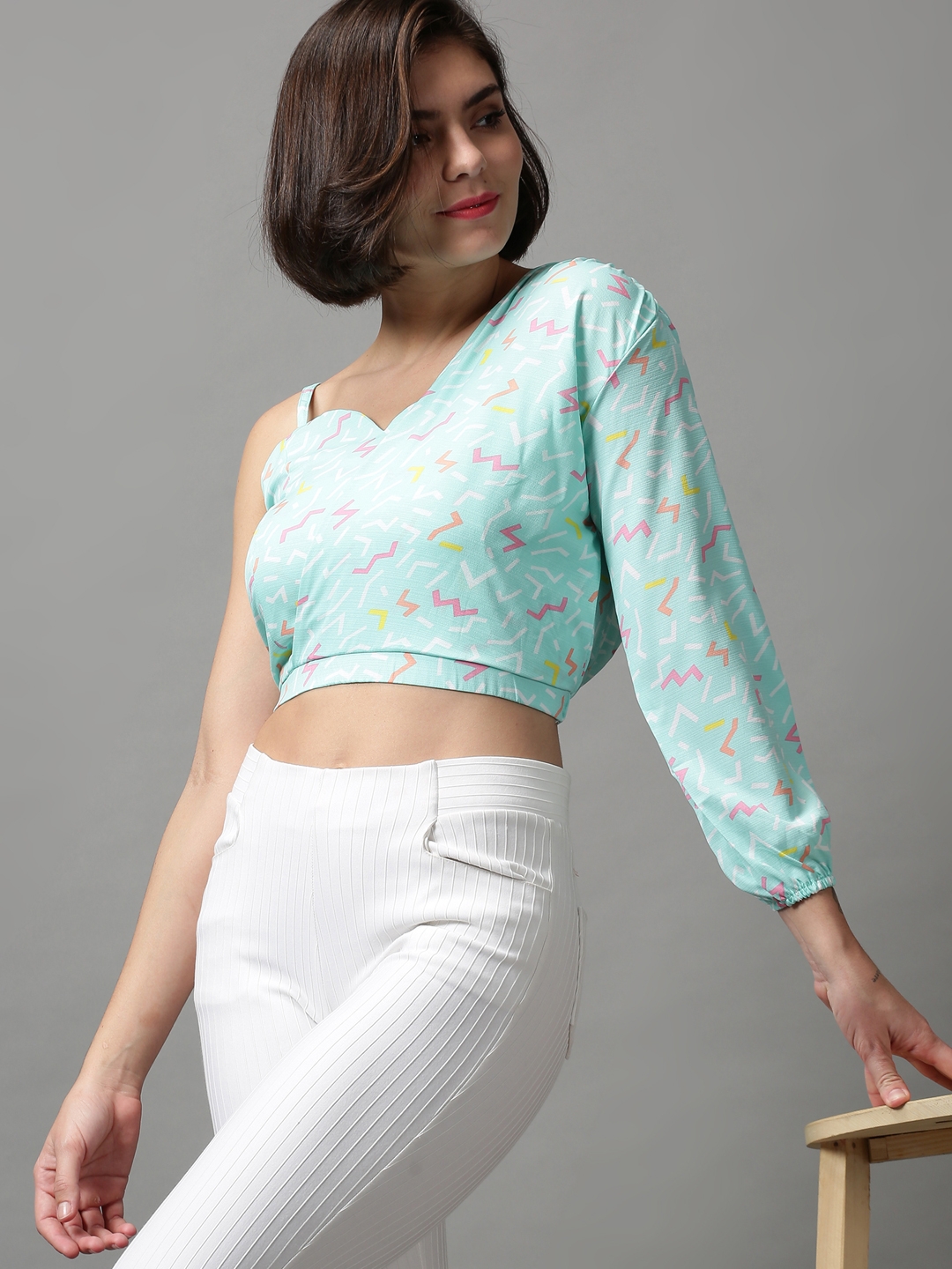 Women's Green Polyester Printed Tops