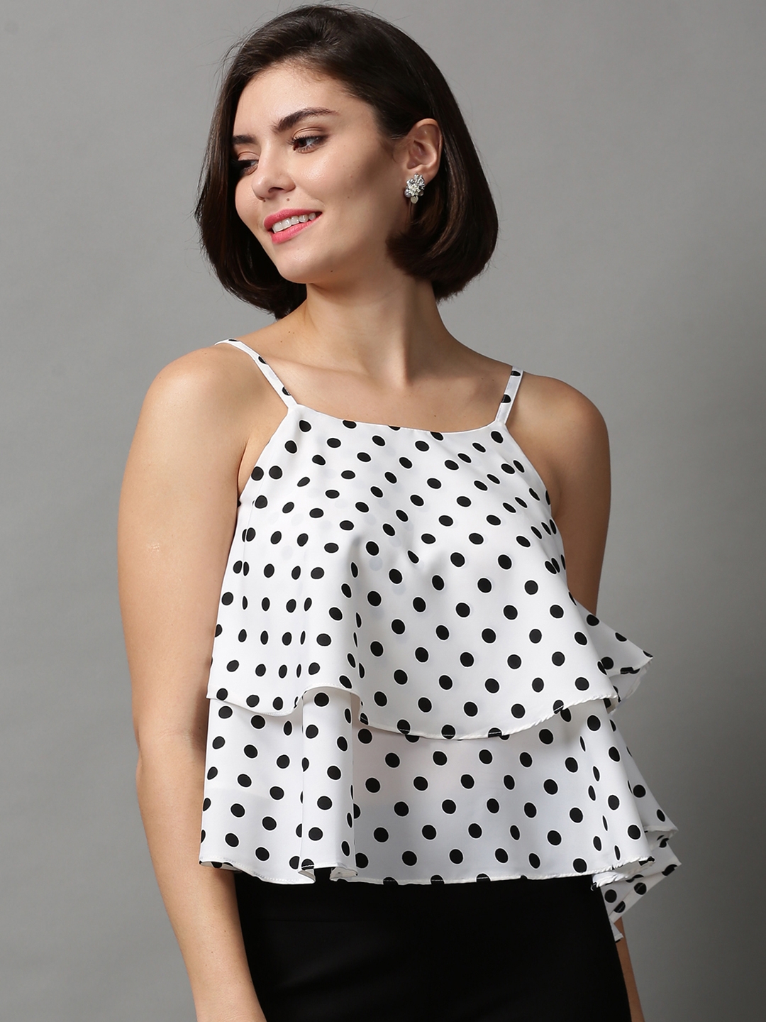 Women's White Polyester Printed Tops