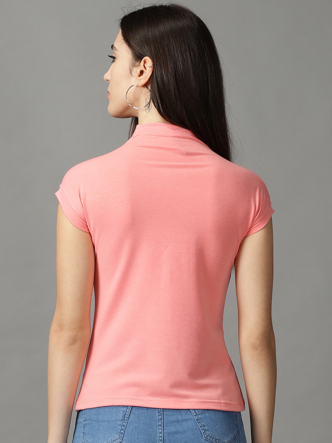 Women's Pink Polycotton Solid Tops
