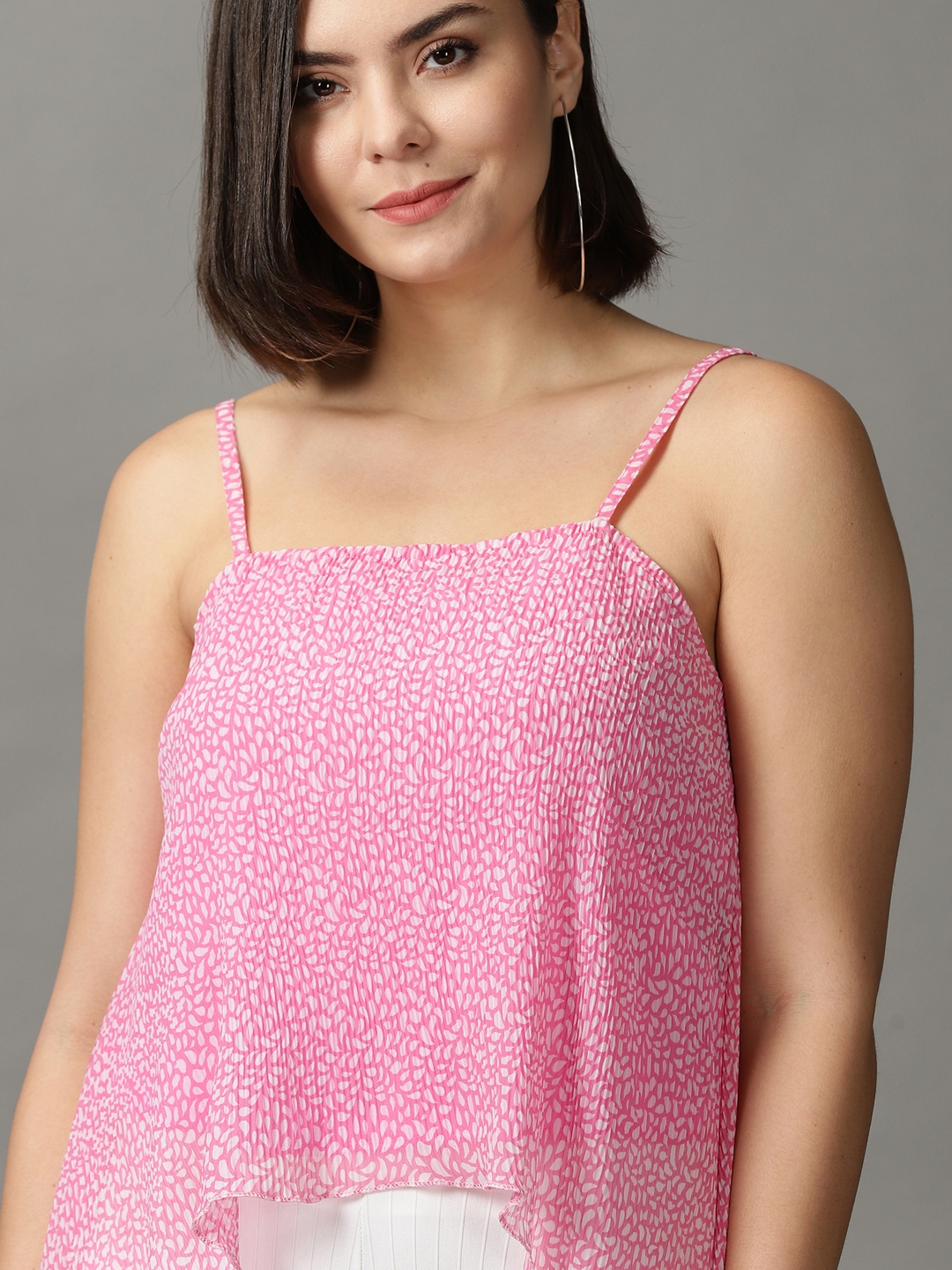 Women's Pink Polyester Printed Tops