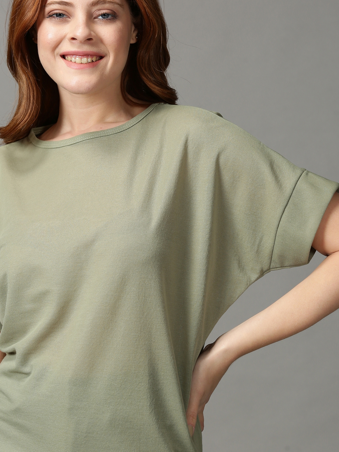 Women's Green Polycotton Solid Tops
