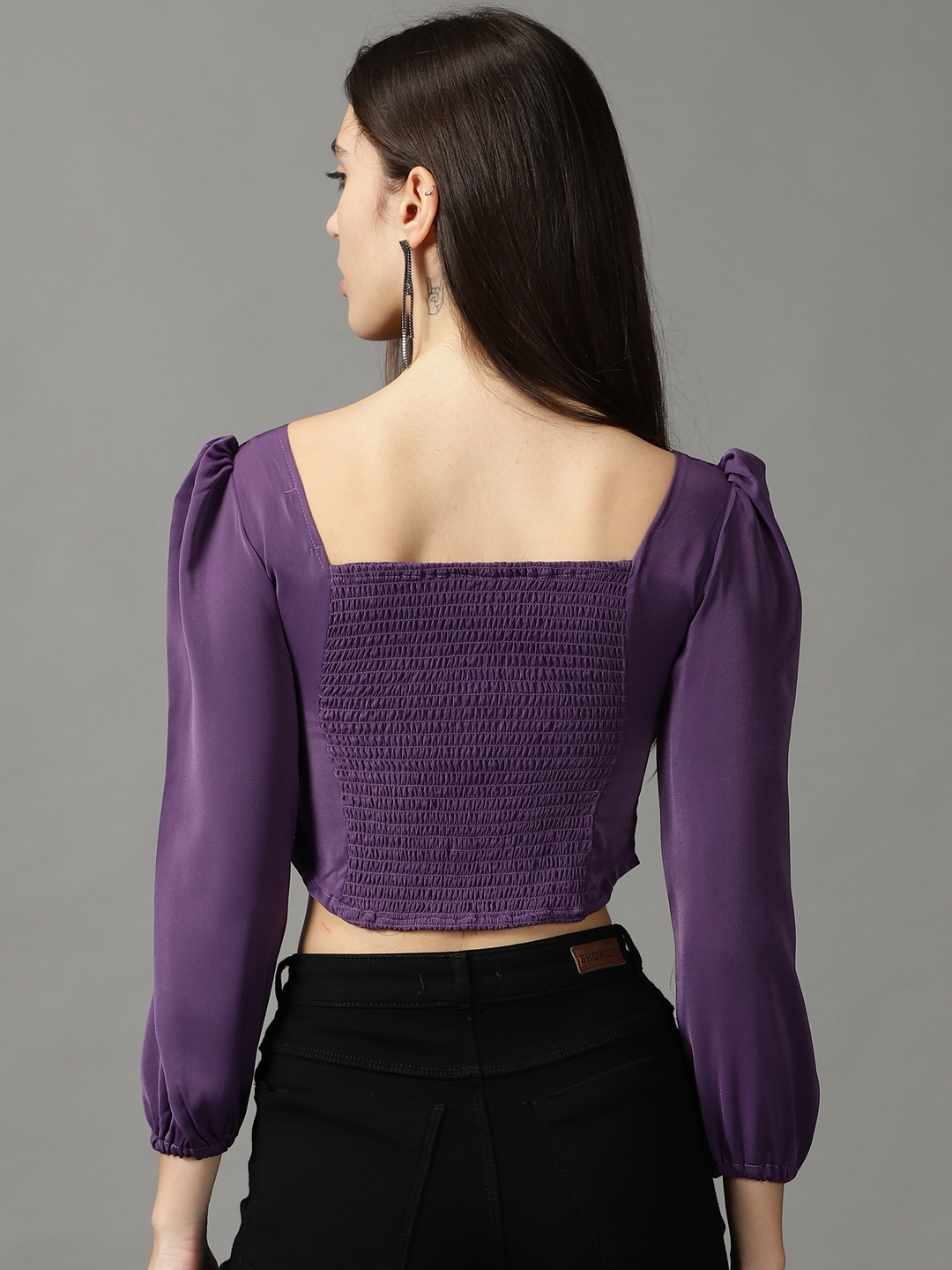 Women's Purple Polyester Solid Tops