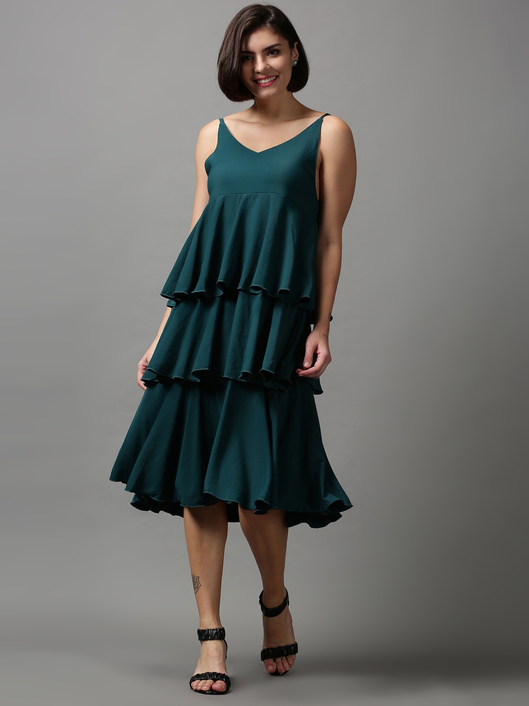 Women's Green Polyester Solid Dresses