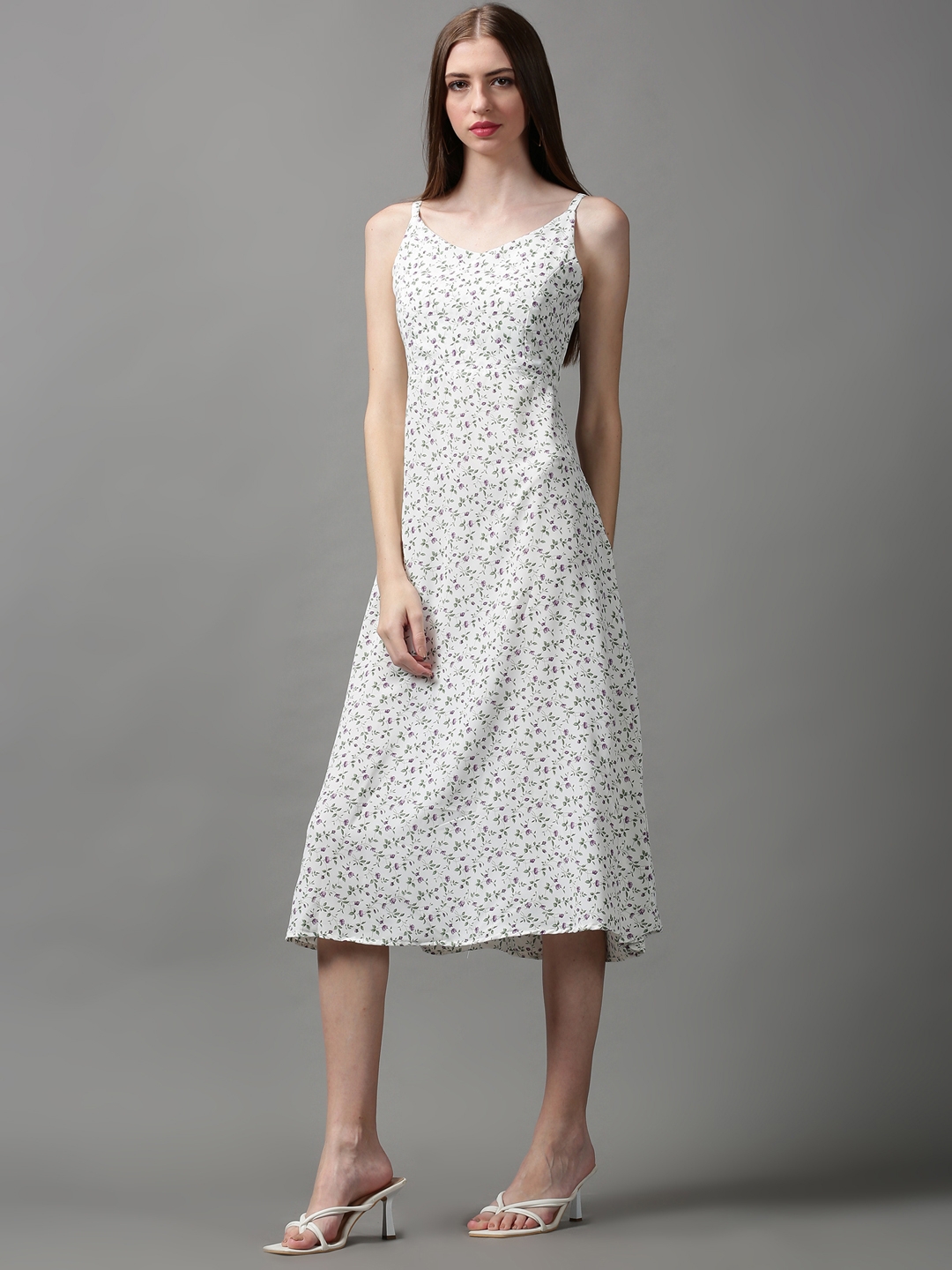 Women's White Polyester Printed Dresses