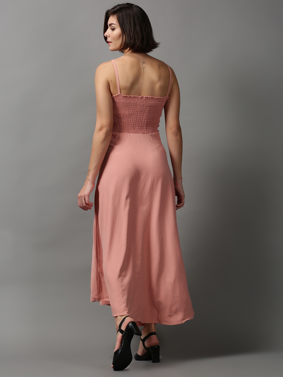 Women's Pink Polyester Solid Dresses