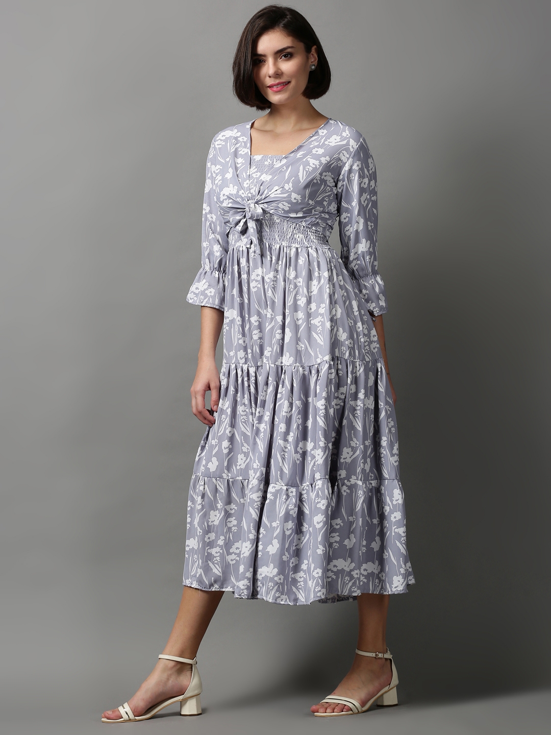 Women's Grey Polyester Printed Dresses