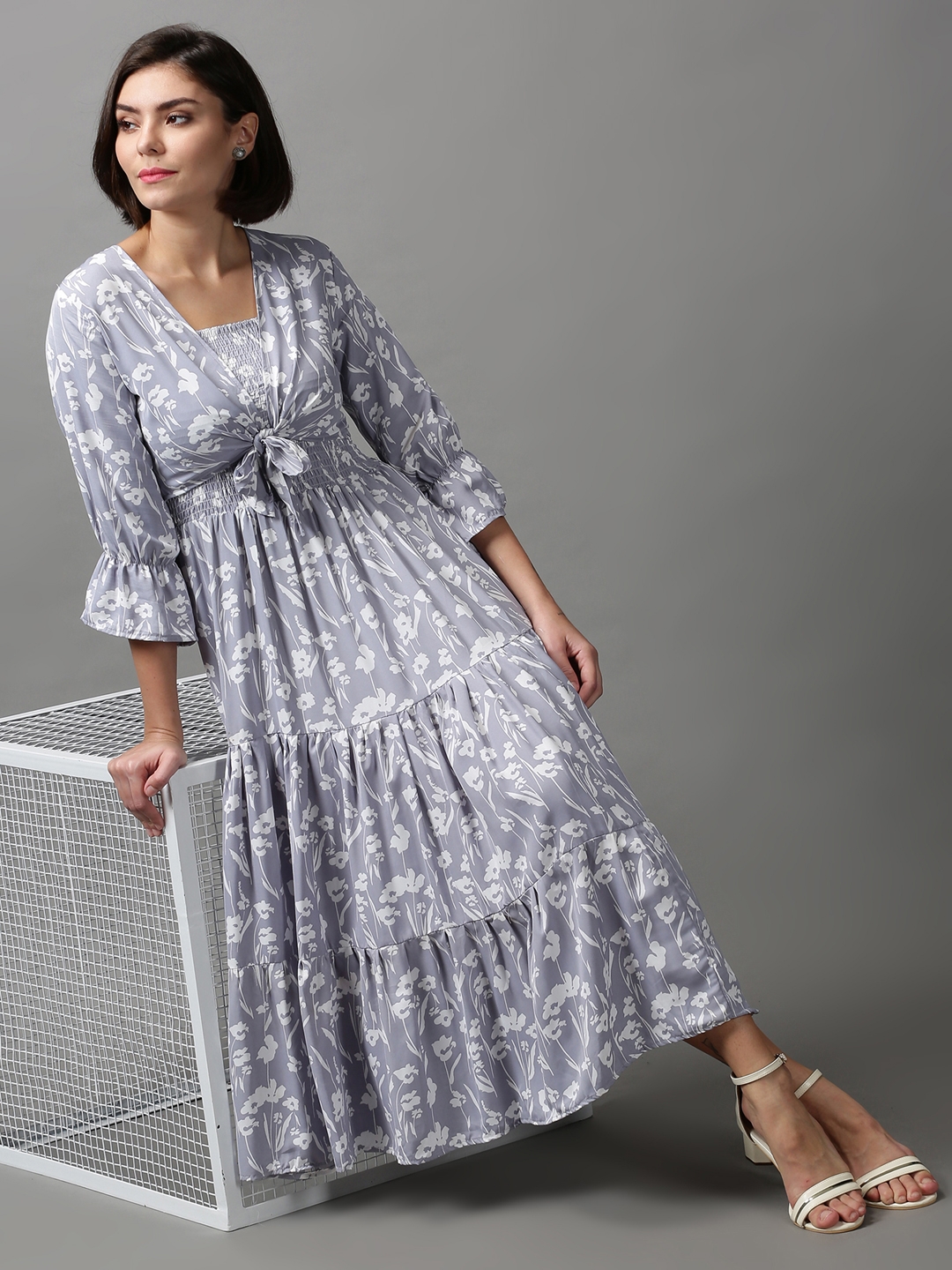 Women's Grey Polyester Printed Dresses