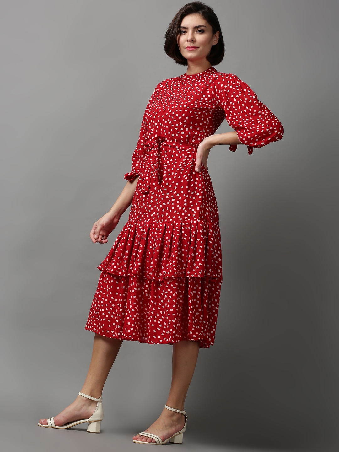 Women's Red Polyester Printed Dresses