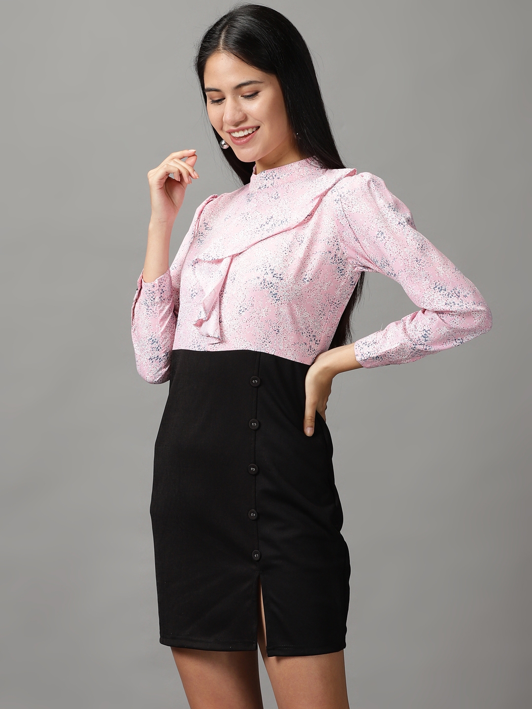 Women's Pink Polyester Printed Dresses