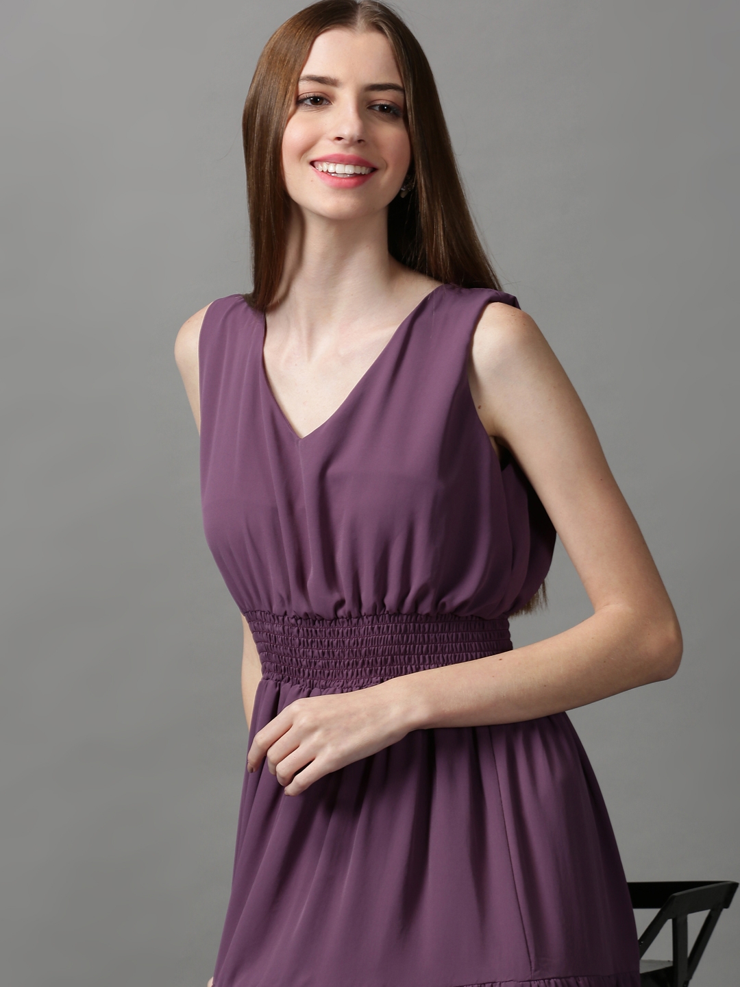 Women's Purple Polyester Solid Dresses