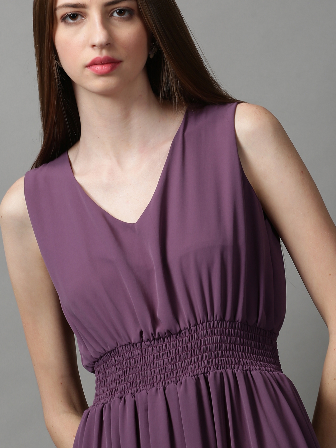 Women's Purple Polyester Solid Dresses