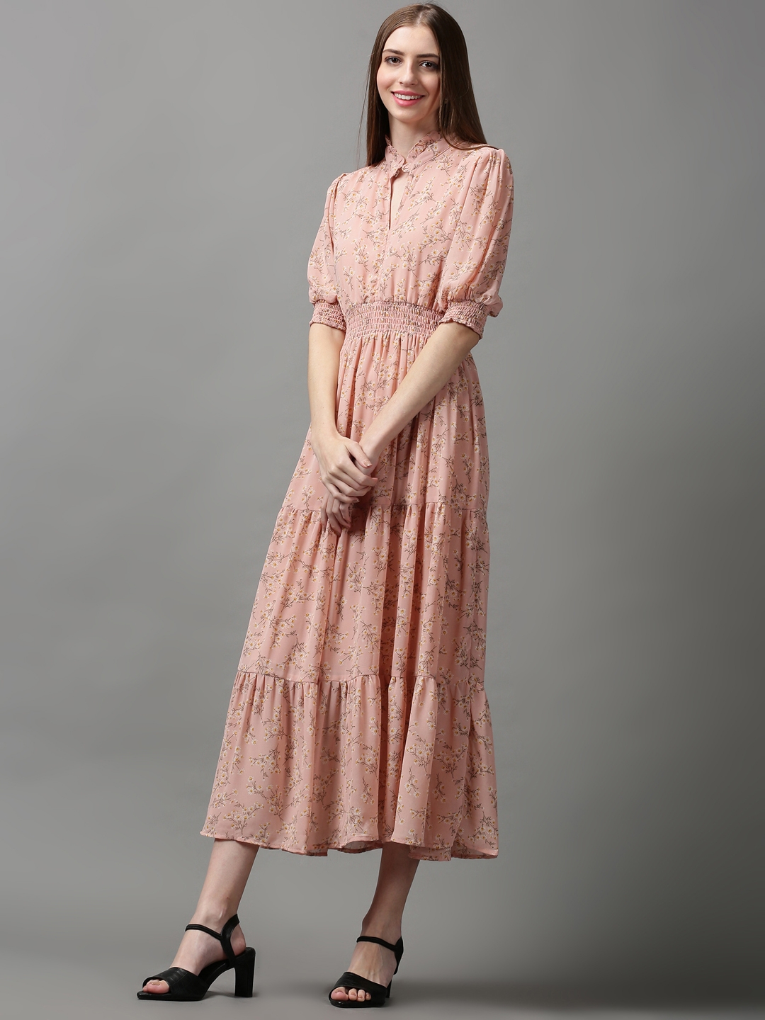 Women's Pink Viscose Printed Dresses