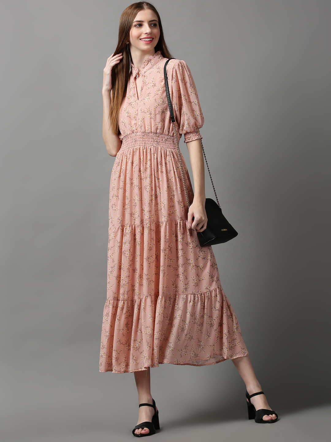 Women's Pink Viscose Printed Dresses