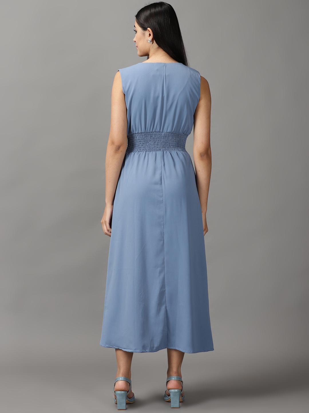 Women's Blue Polyester Solid Dresses
