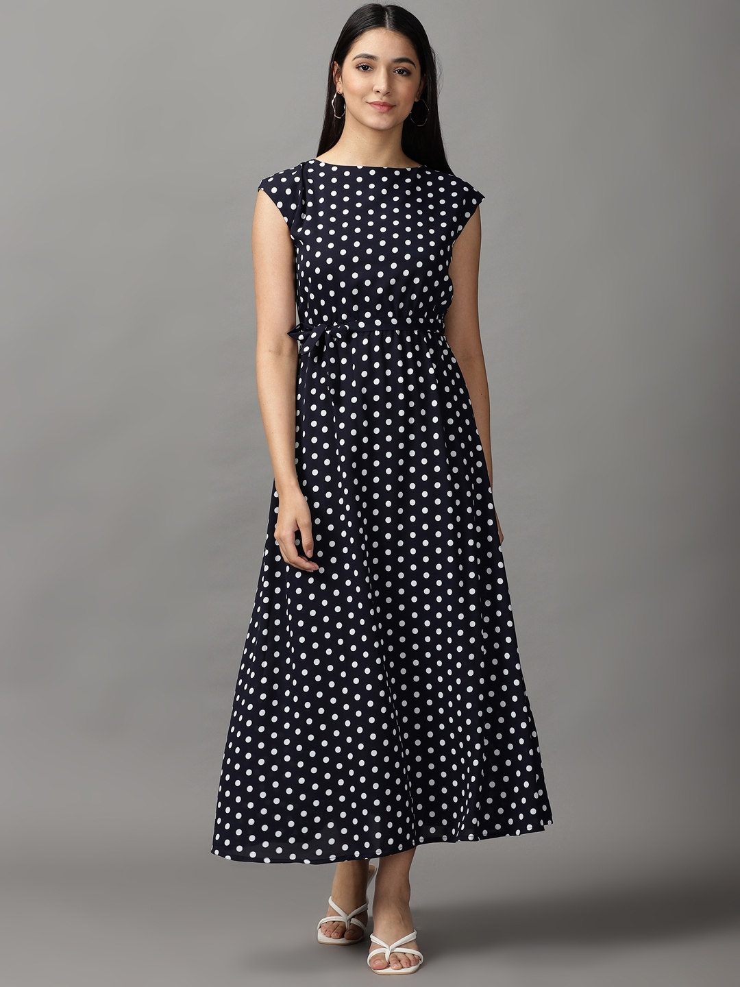 Women's Blue Polyester Polka Dots Dresses