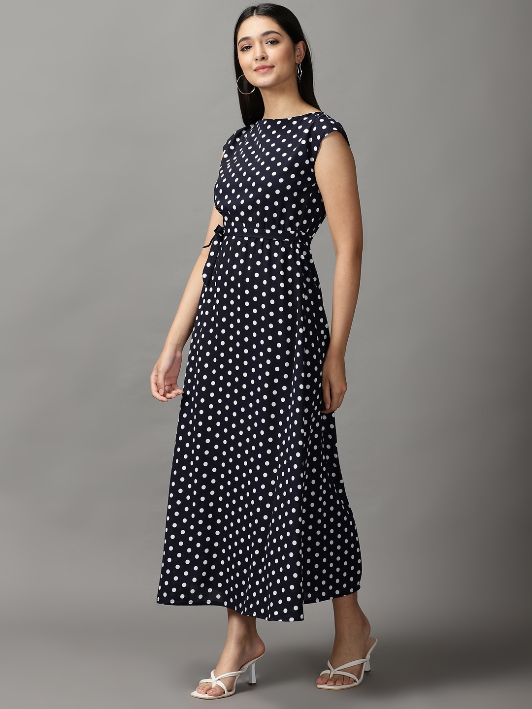 Women's Blue Polyester Polka Dots Dresses
