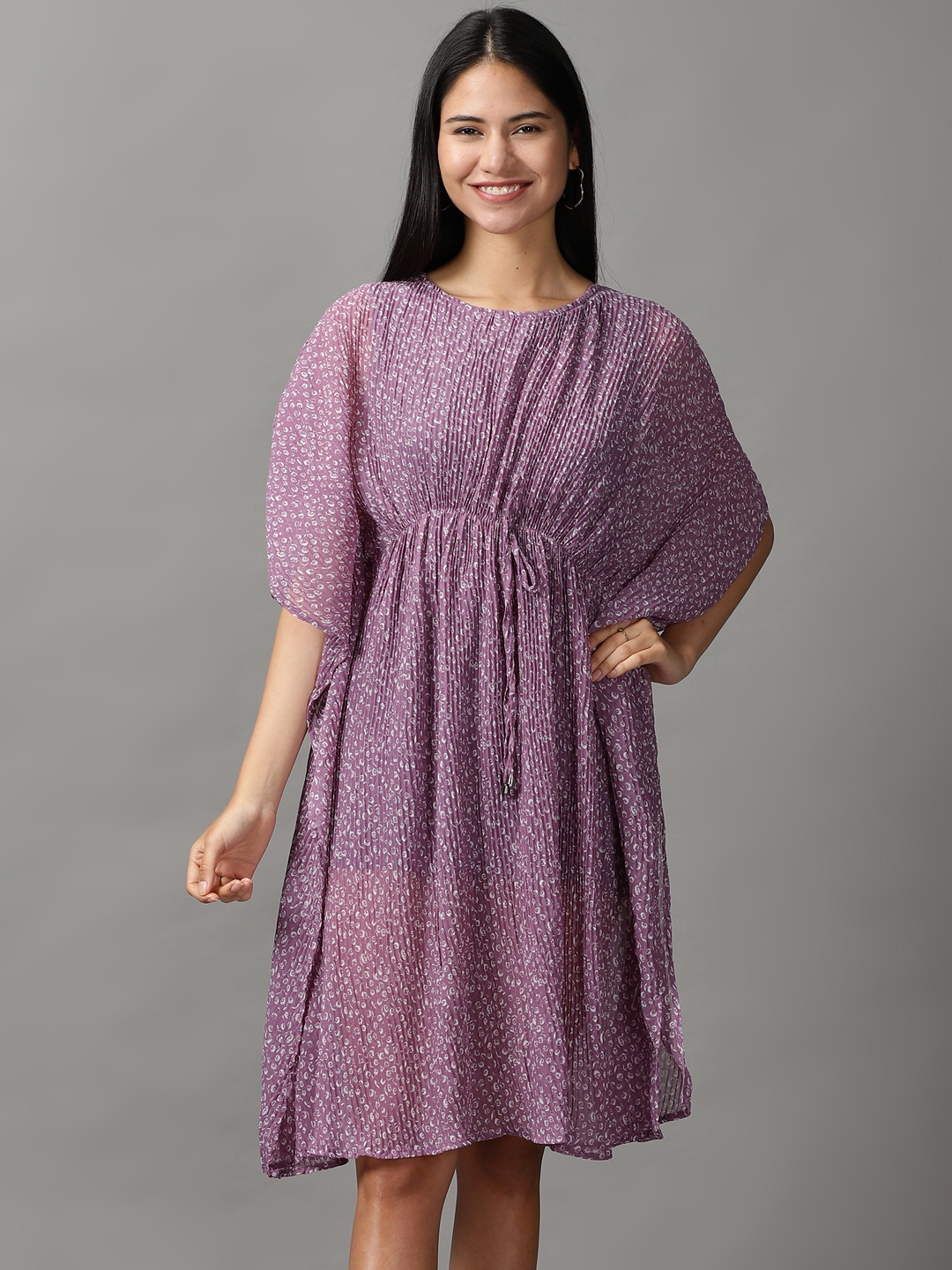 Women's Purple Polyester Geometrical Dresses