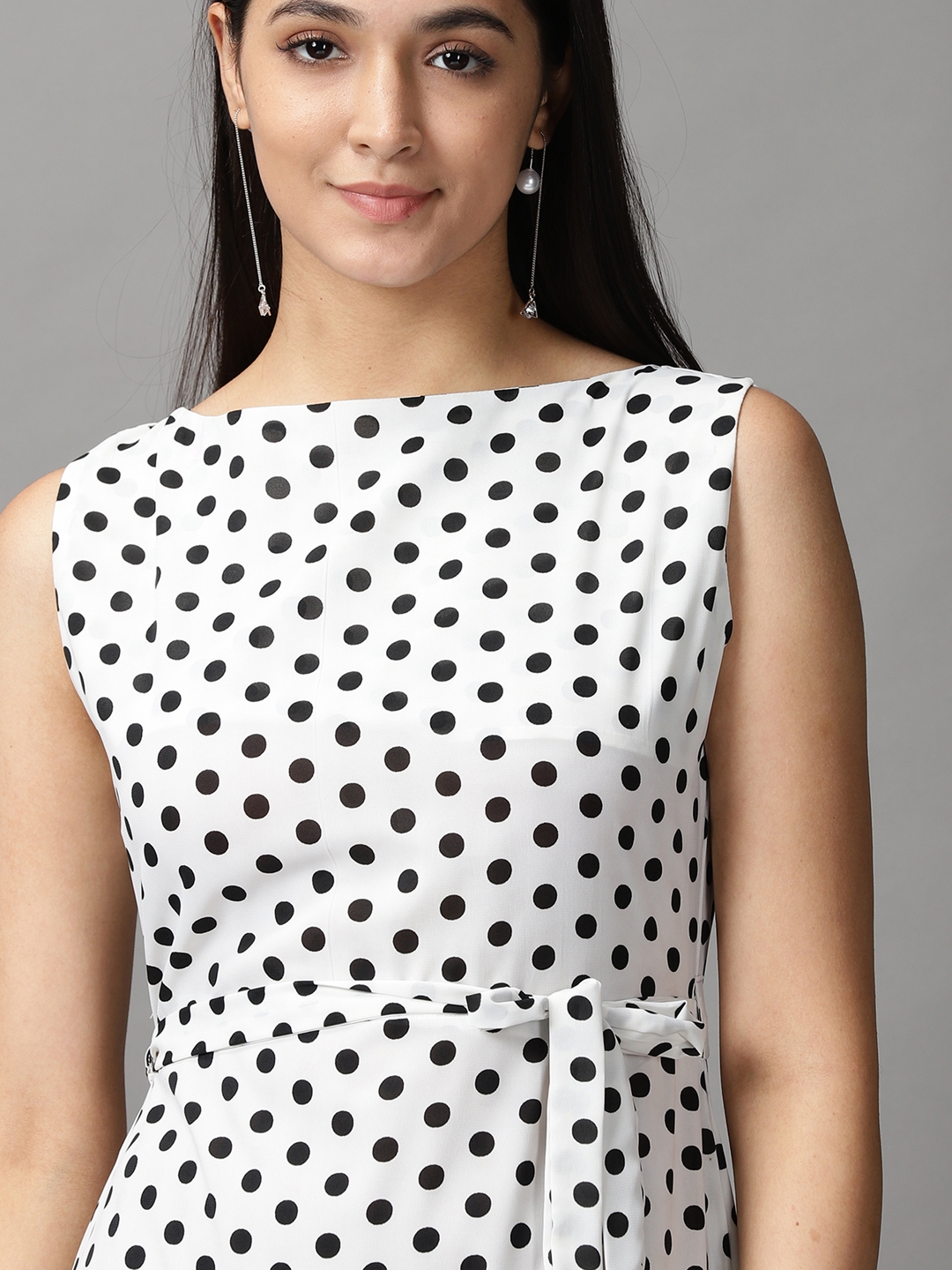 Women's White Polyester Polka Dots Dresses