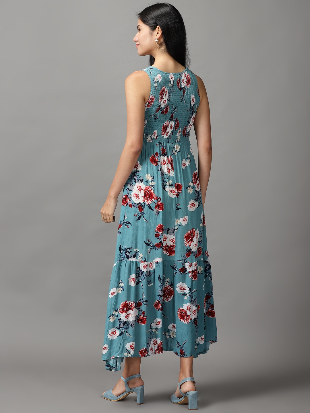 Women's Blue Viscose Rayon Floral Dresses