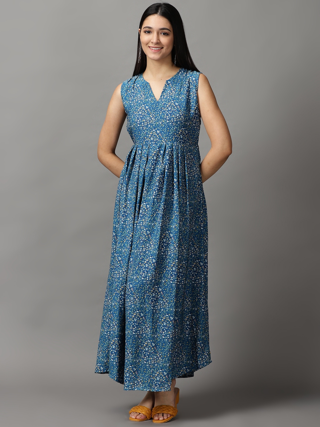 Women's Blue Polyester Floral Dresses