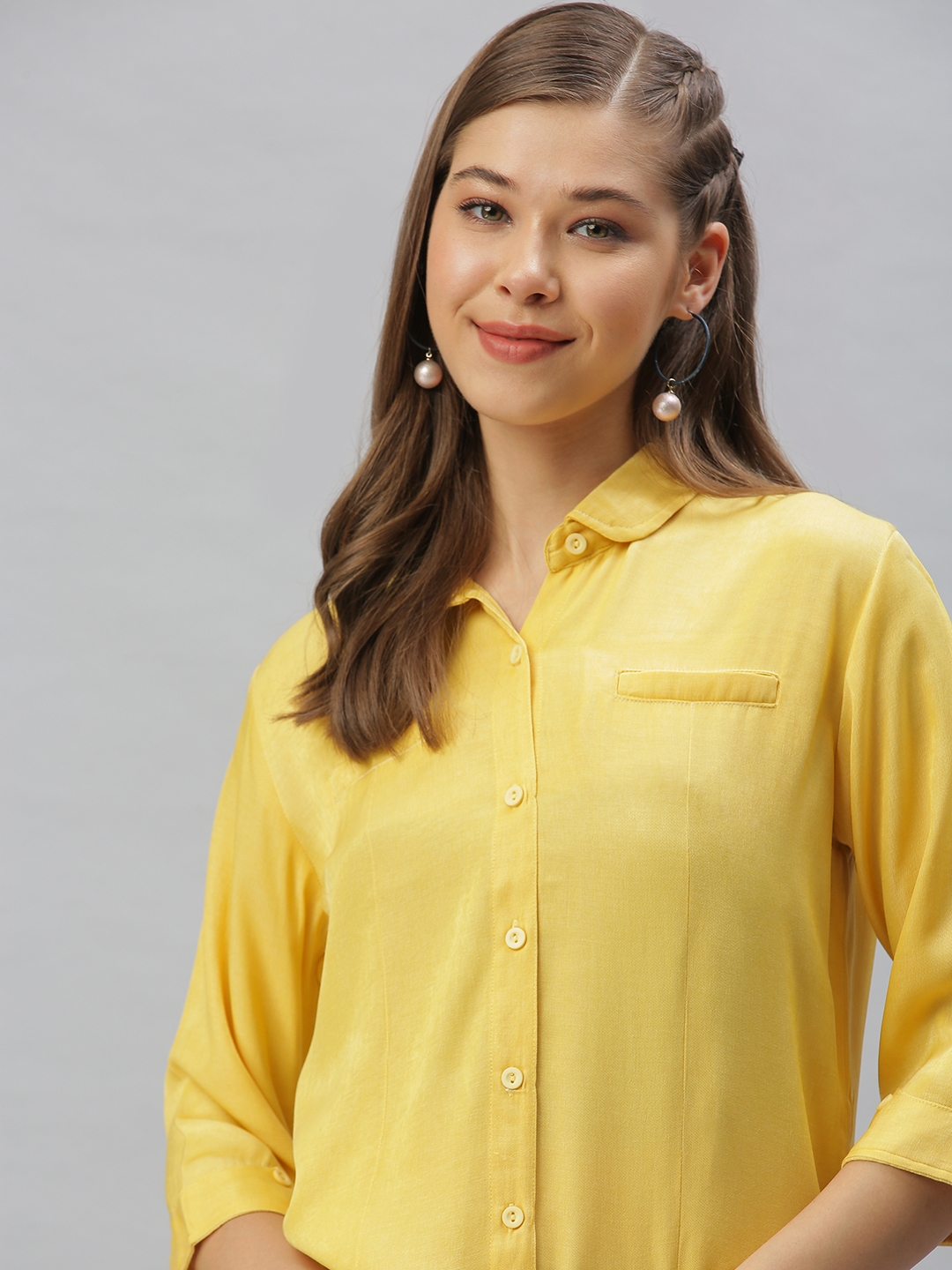 SHOWOFF Women's Regular Fit Regular Sleeves Yellow Solid Shirt