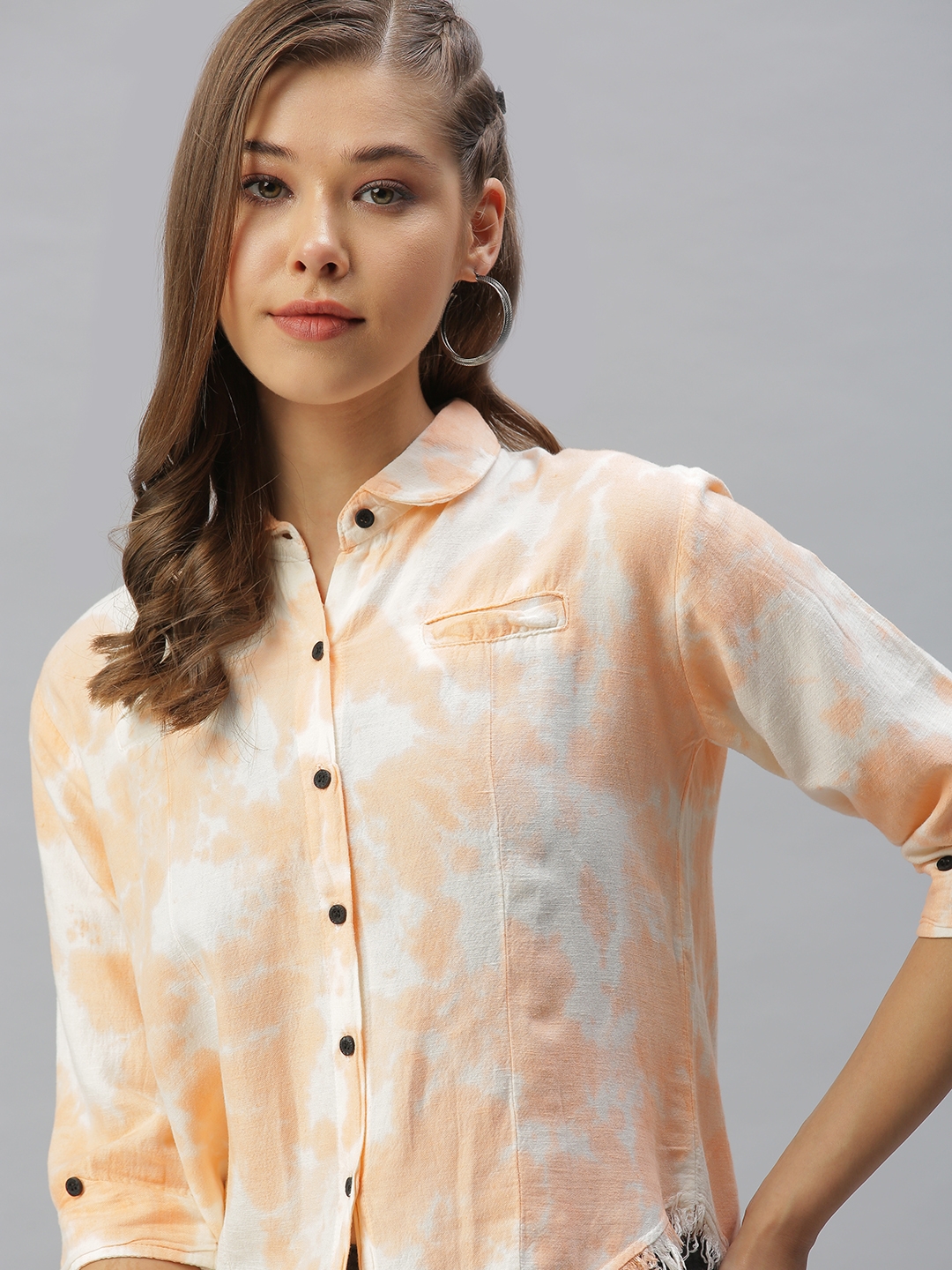 SHOWOFF Women's Boxy Regular Sleeves Peach Faded Shirt