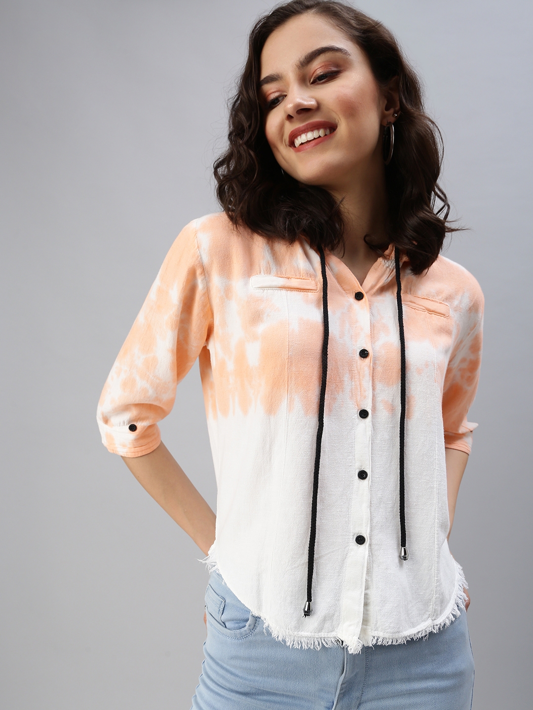 SHOWOFF Women's Regular Fit Regular Sleeves Peach Solid Shirt