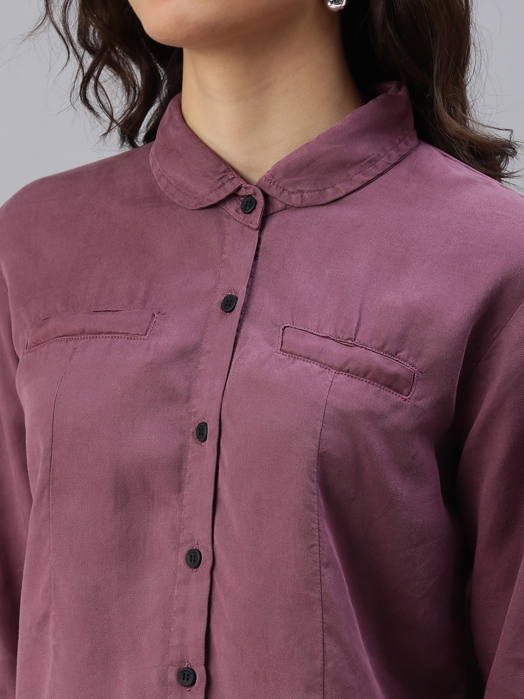 Women's Grey Cotton Solid Casual Shirts