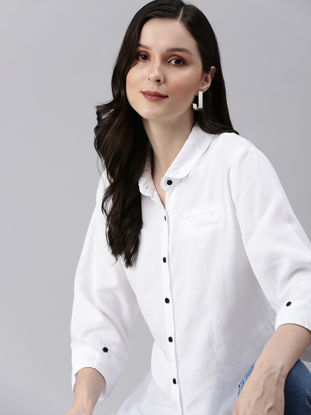 SHOWOFF Women's Regular Fit Regular Sleeves White Solid Shirt