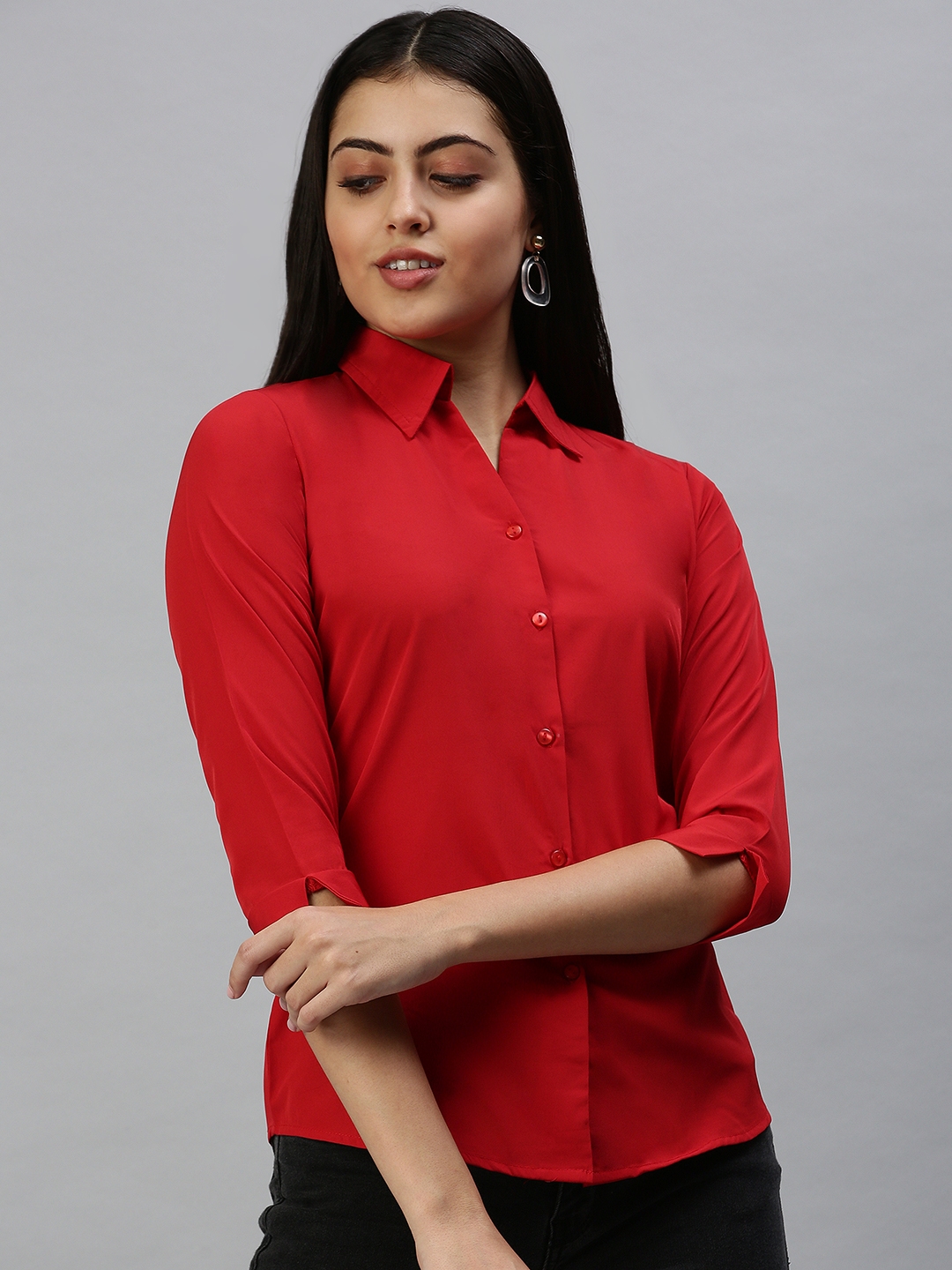 Showoff | SHOWOFF Women's Slim Fit Regular Sleeves Red Solid Shirt