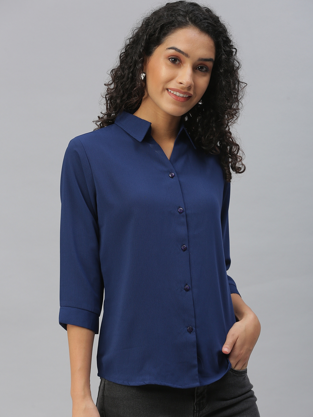 Showoff | SHOWOFF Women's Slim Fit Regular Sleeves Navy Blue Solid Shirt