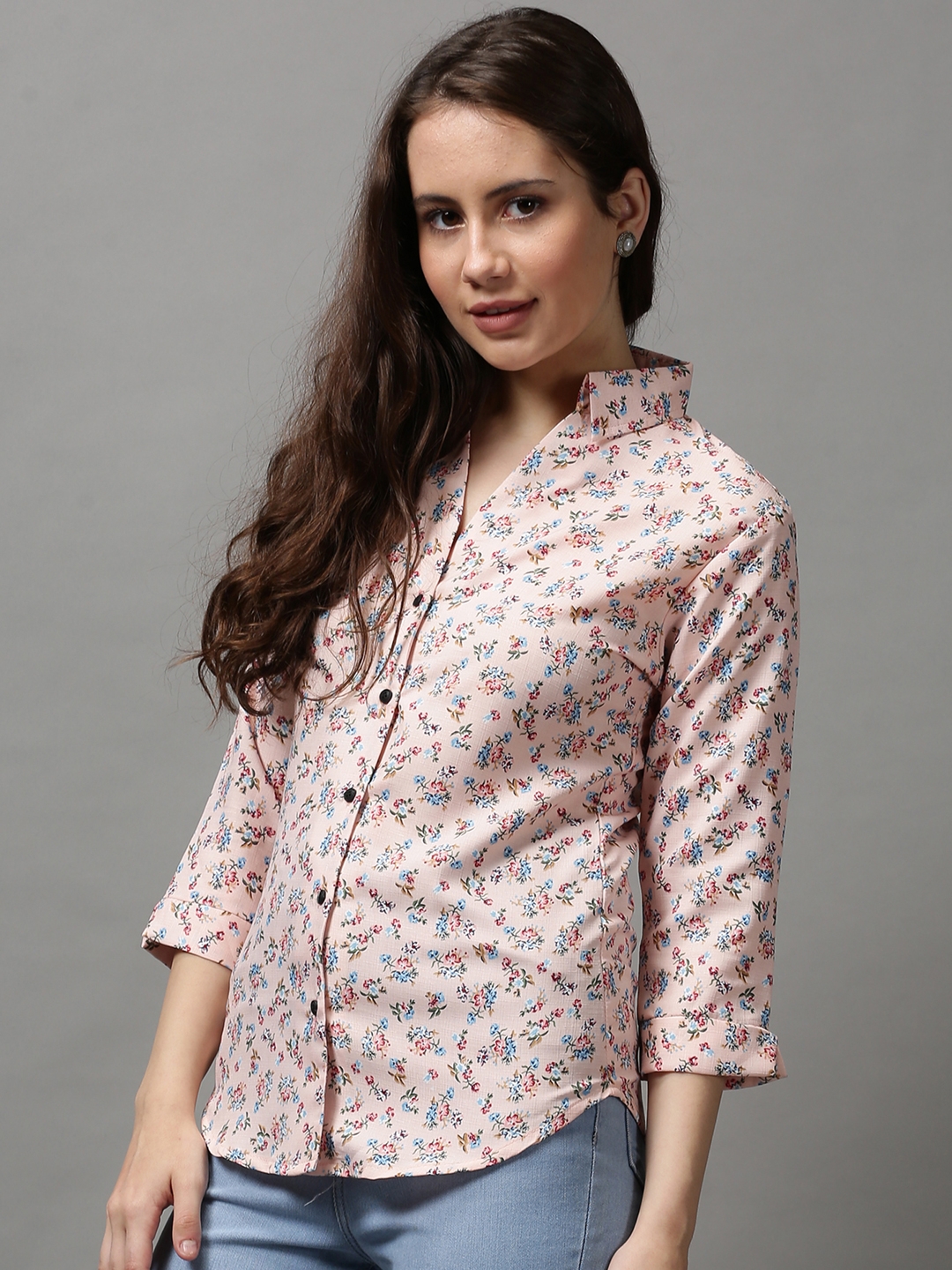 Women's Pink Polyester Printed Casual Shirts