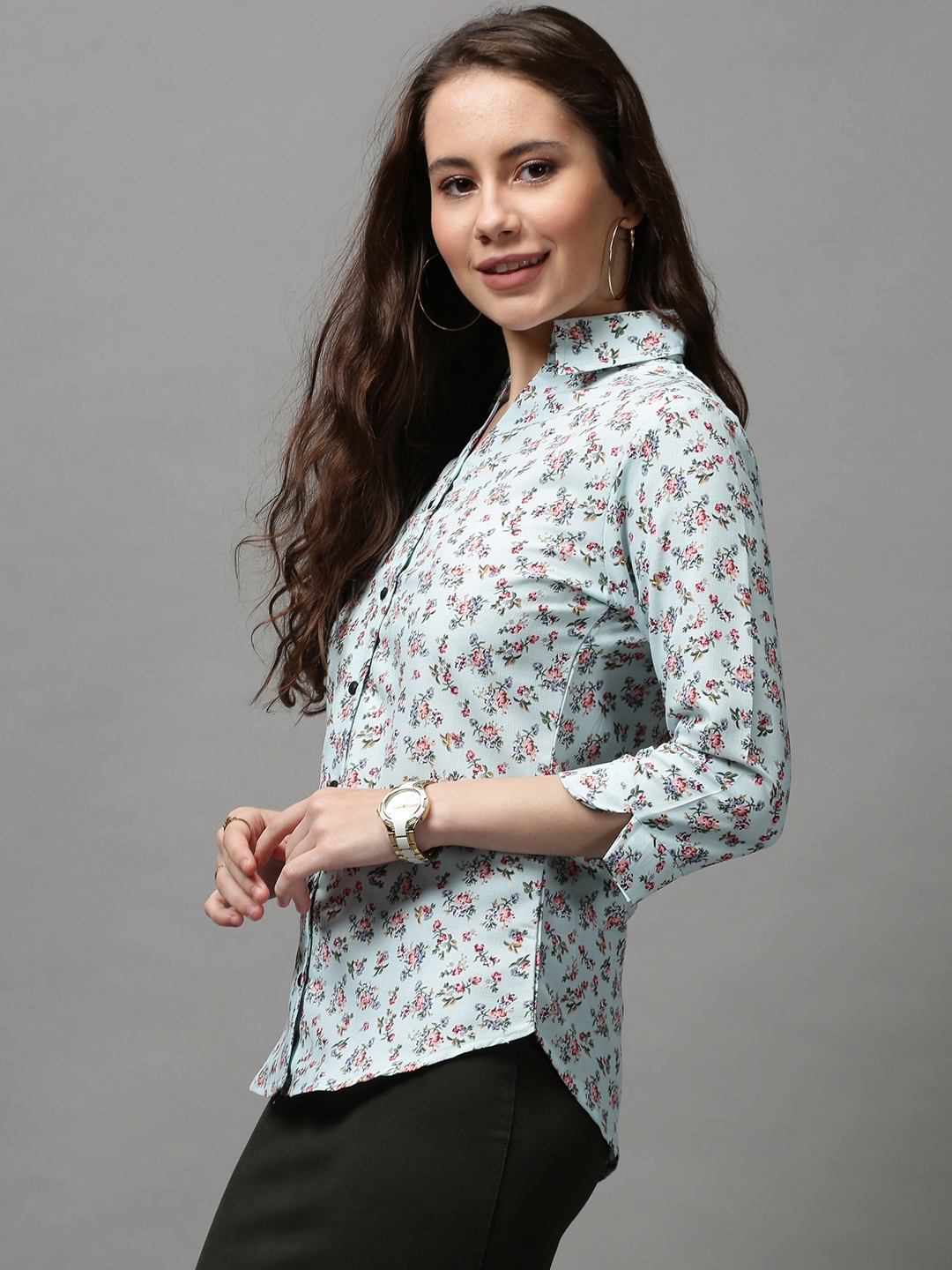 Women's Green Polyester Printed Casual Shirts