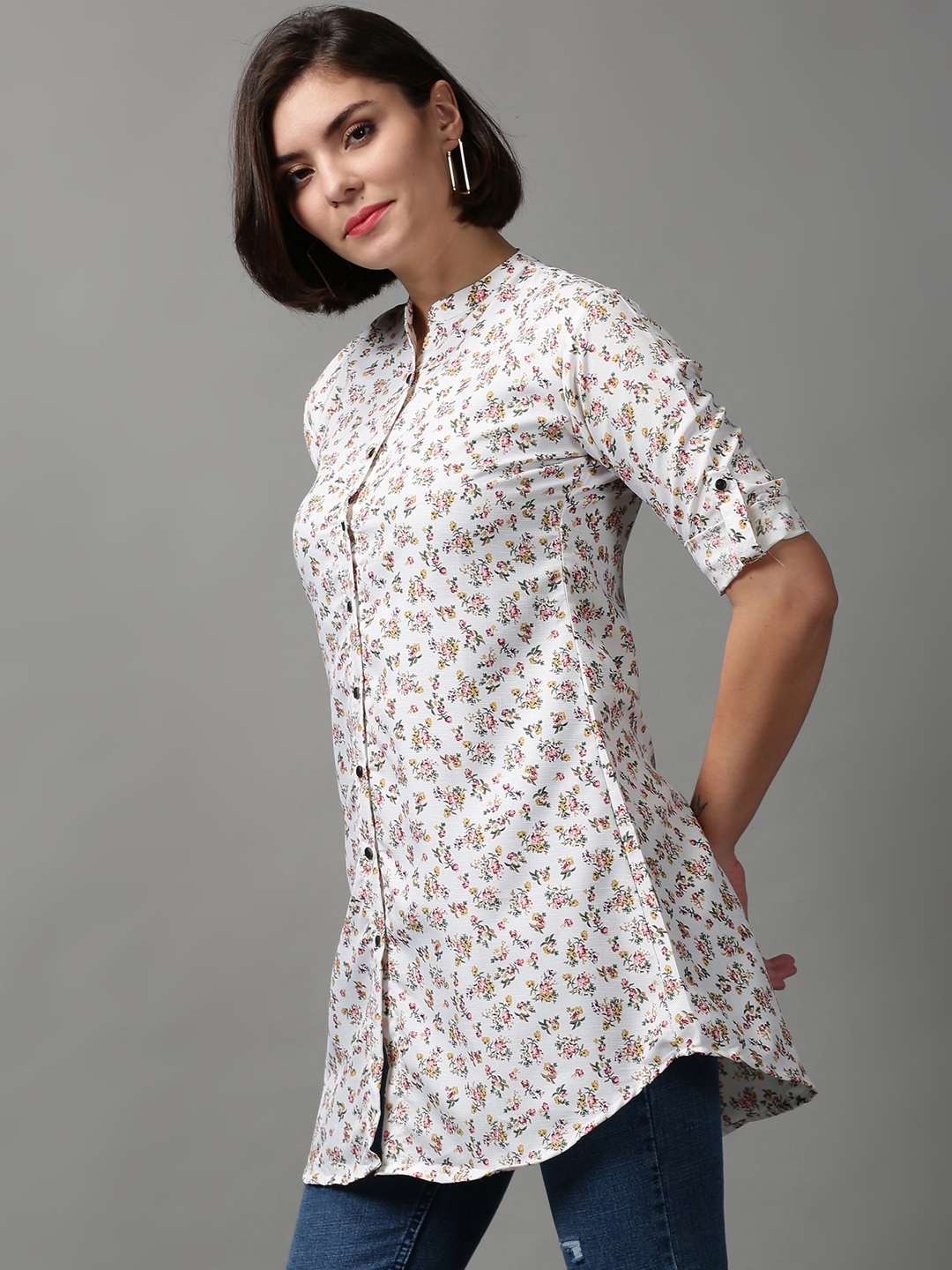 Women's White Polyester Printed Casual Shirts