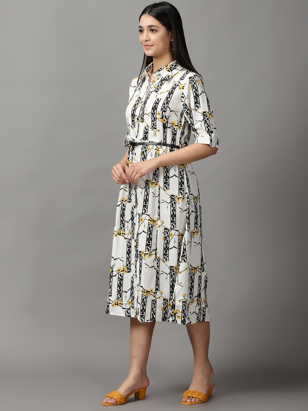 Women's White Polyester Floral Dresses