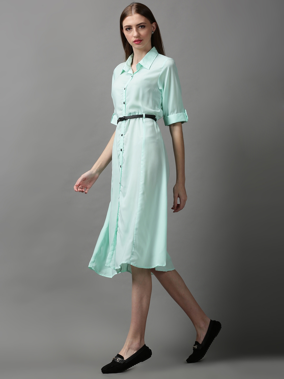 Women's Green Polyester Solid Dresses