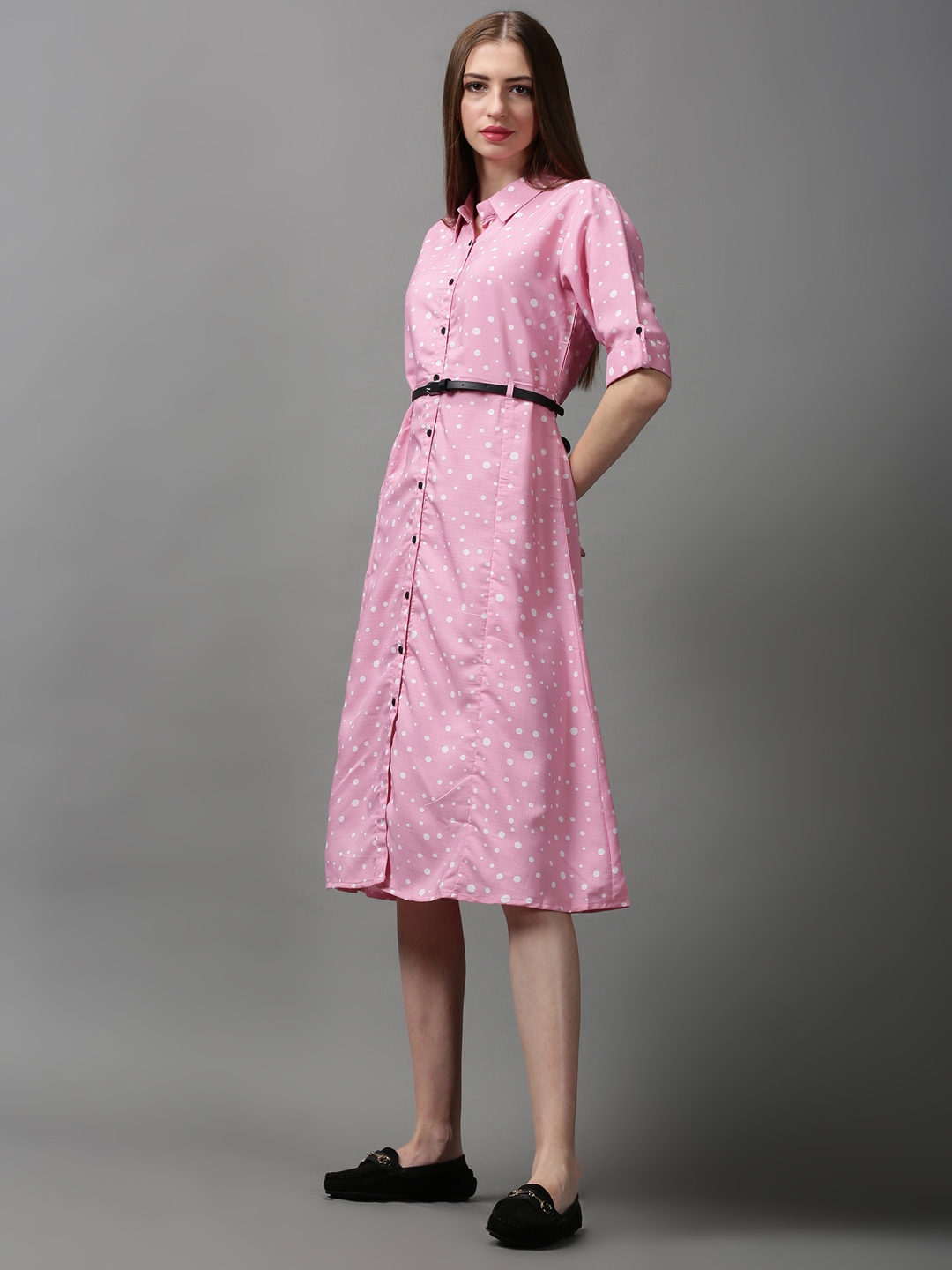 Women's Pink Cotton Printed Dresses