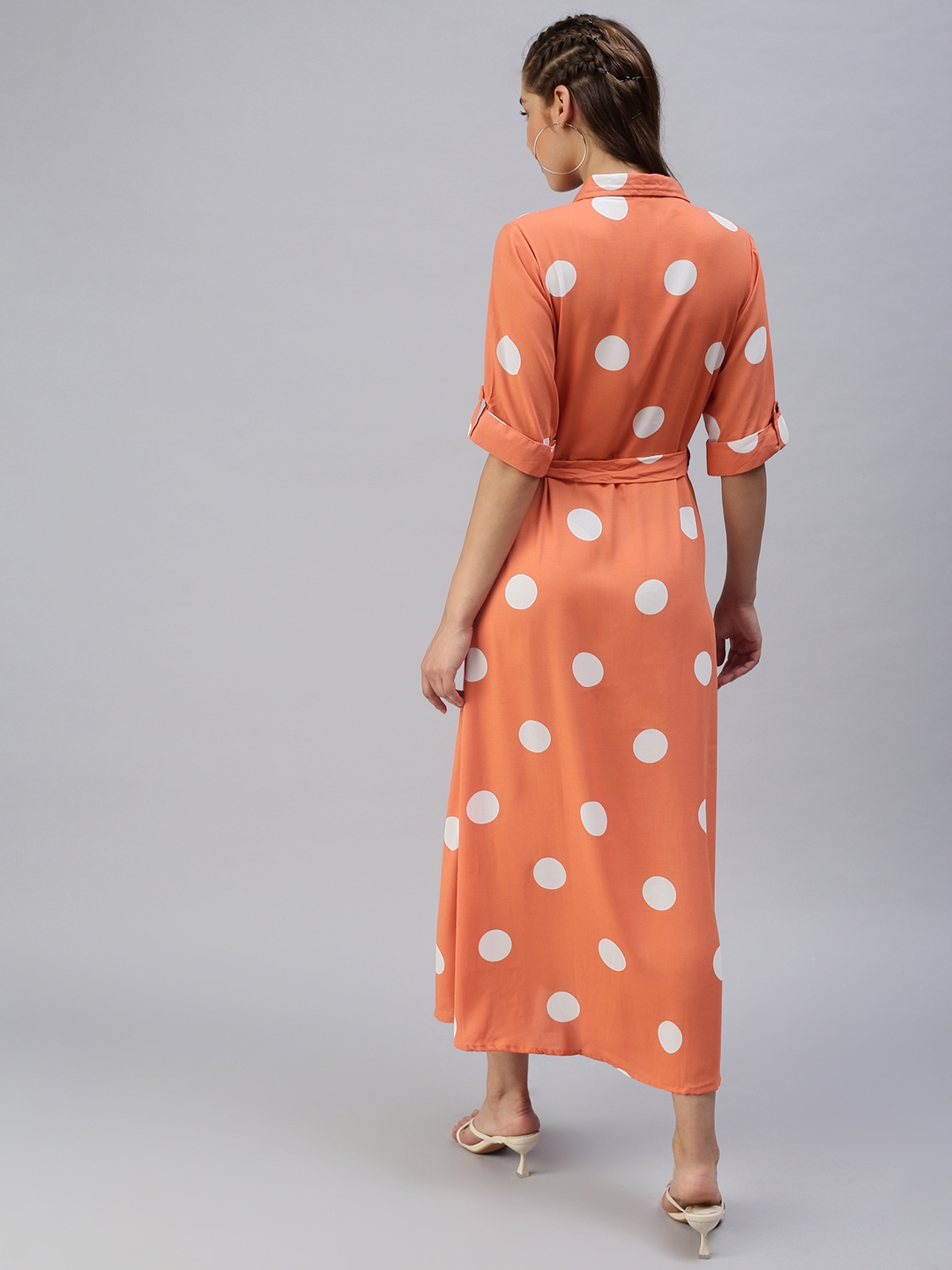 Women's Orange Polyester Printed Dresses