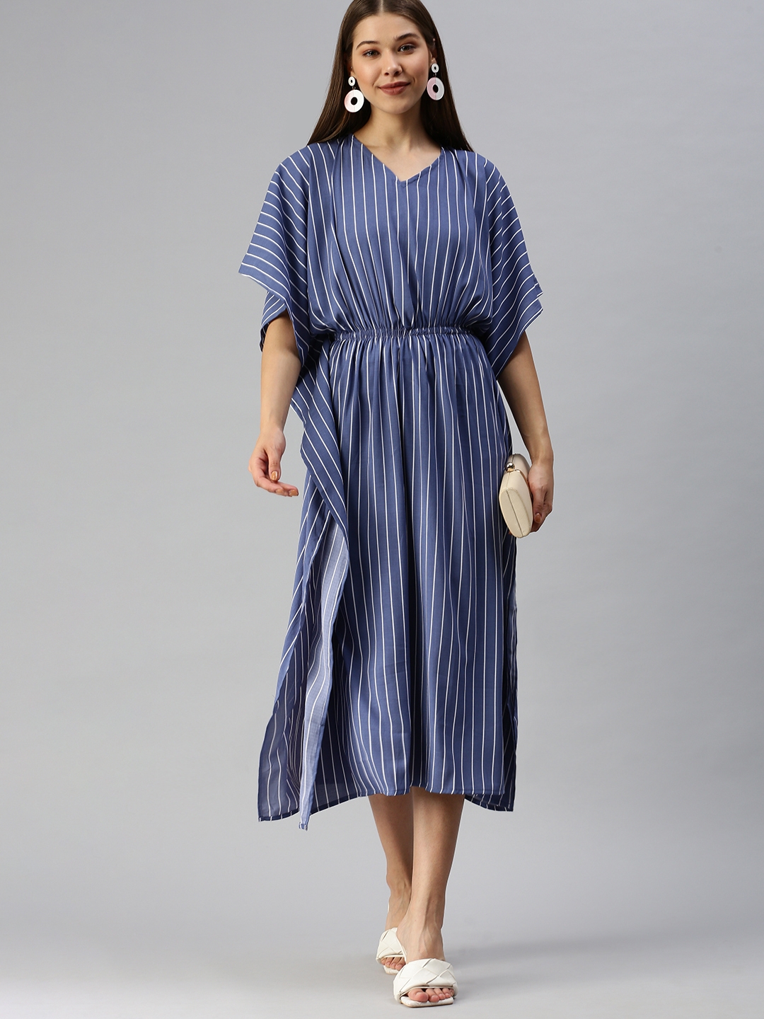 Women's Blue Polyester Striped Dresses