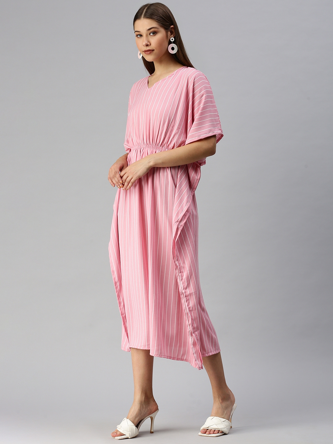 Women's Pink Polyester Striped Dresses