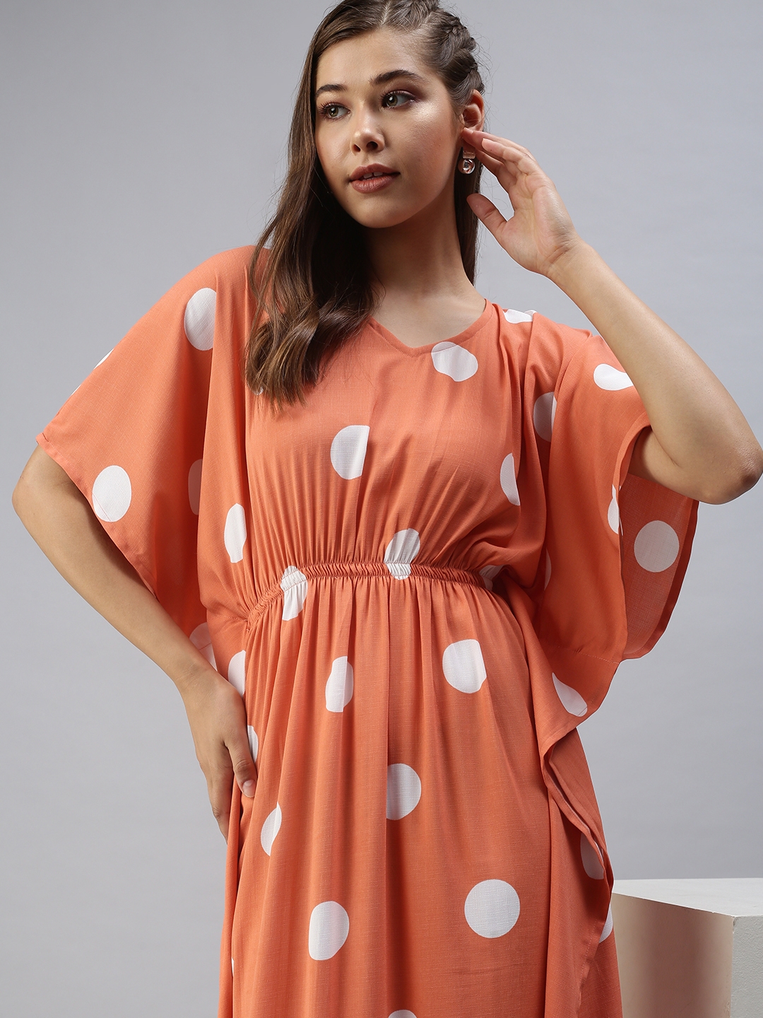 Showoff | SHOWOFF Women's Polka Dots Orange Empire Dress