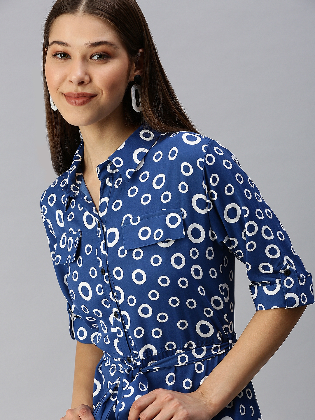 Showoff | SHOWOFF Women's Geometric Blue Shirt Dress