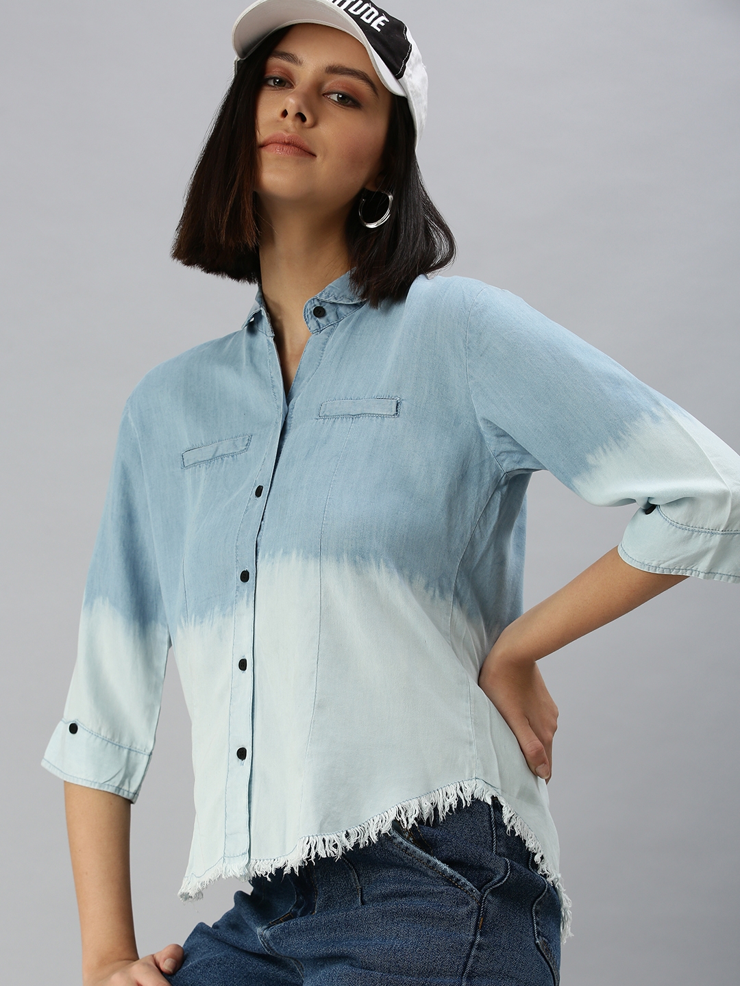 Showoff | SHOWOFF Women's Regular Fit Regular Sleeves Blue Ombre Shirt