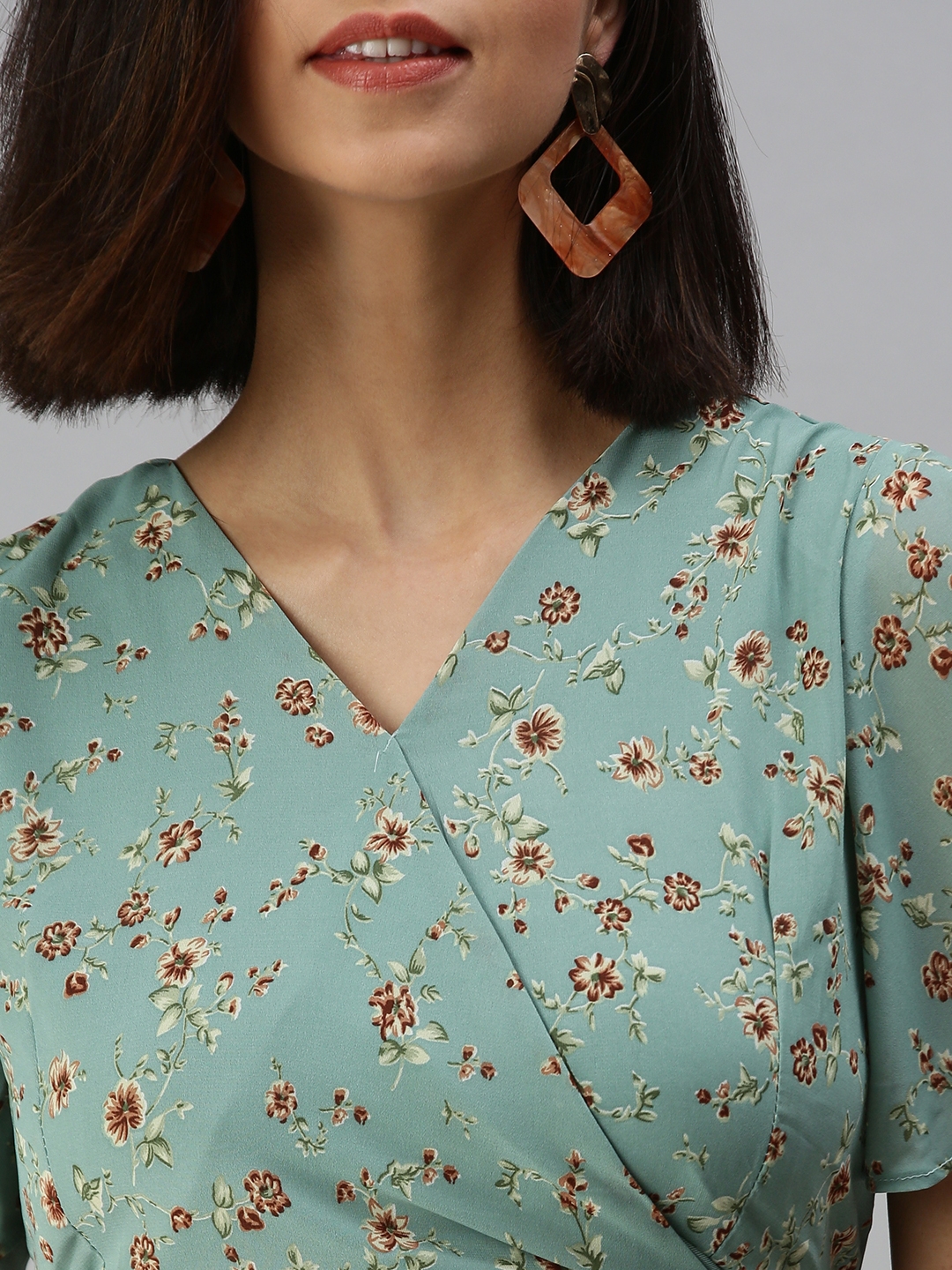 Women's Green Polyester Floral Tops