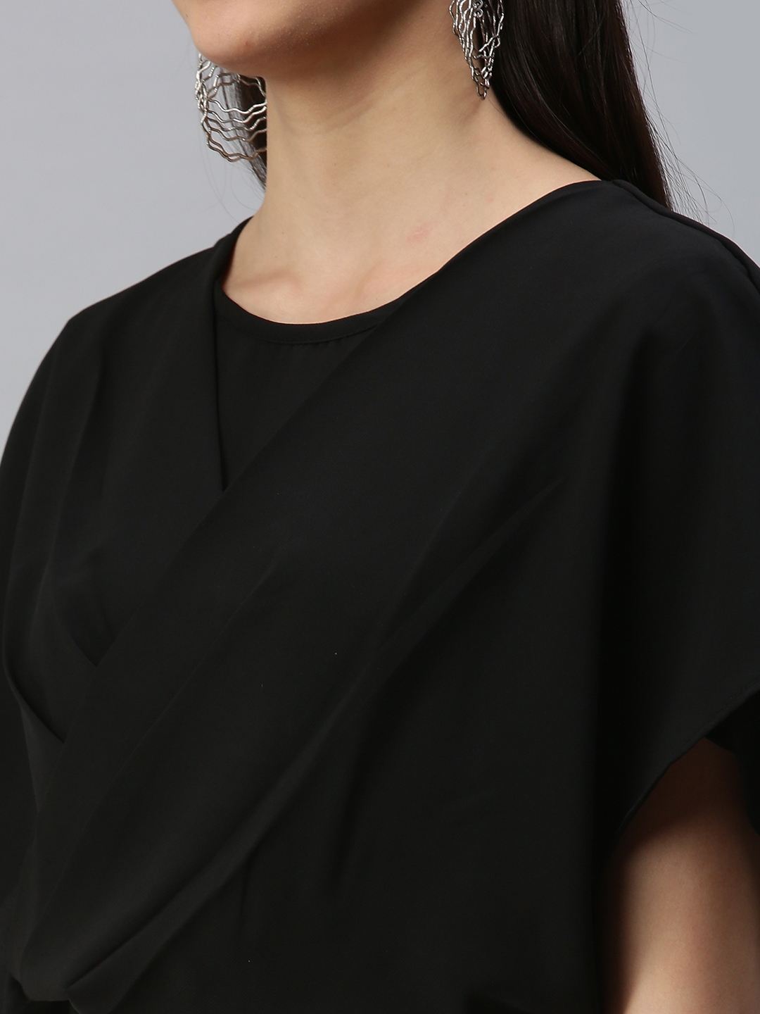 Women's Black Polyester Solid Tops