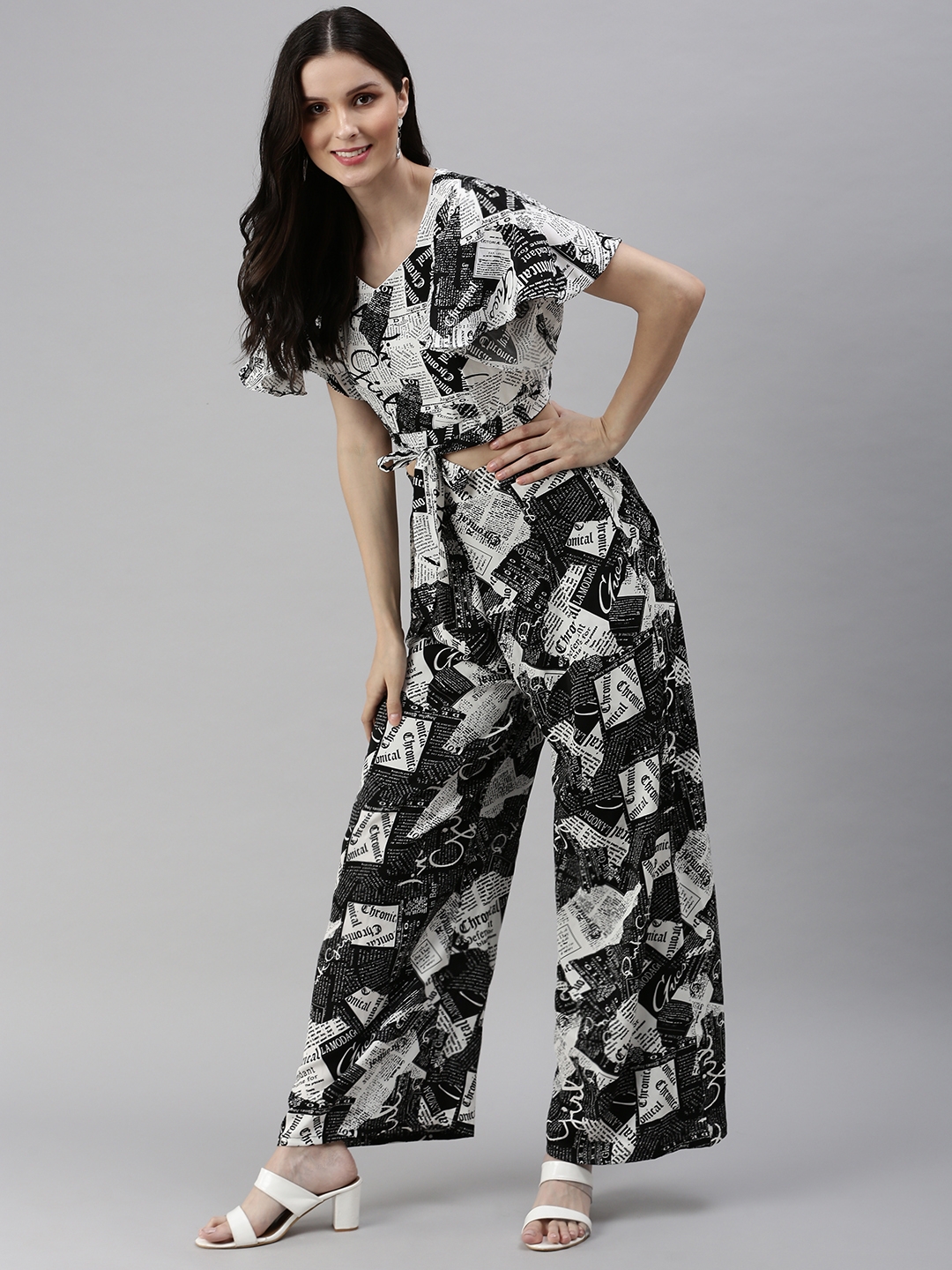 Women's White Polyester Printed Co-ords