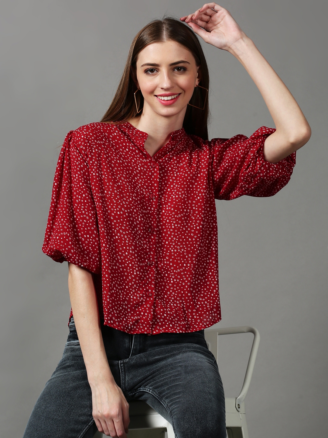 Women's Red Polyester Printed Tops