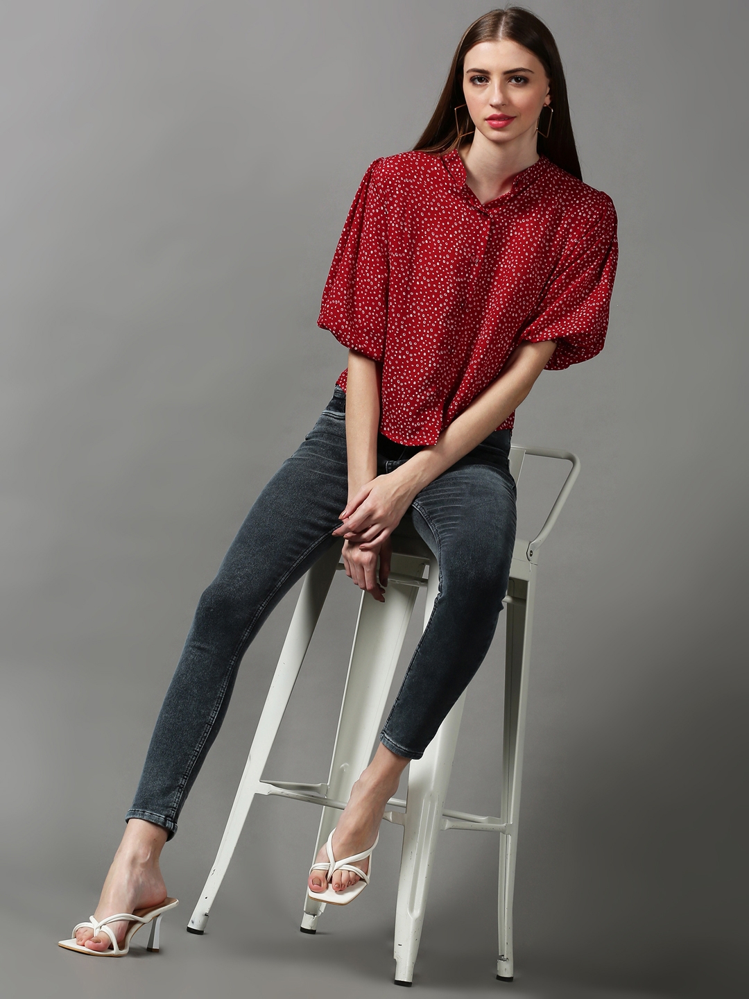 Women's Red Polyester Printed Tops