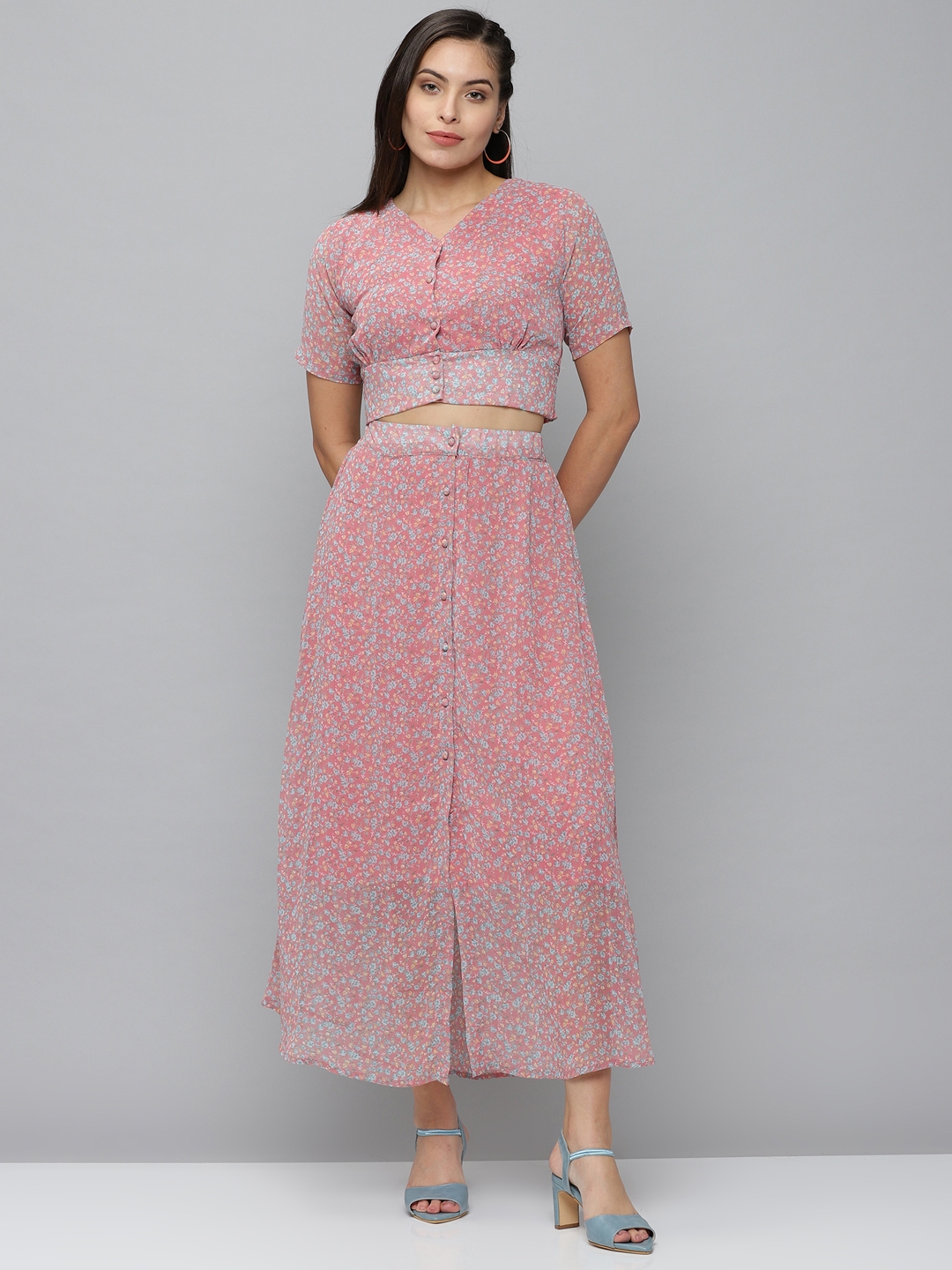 Women's Pink Georgette Printed Co-ords